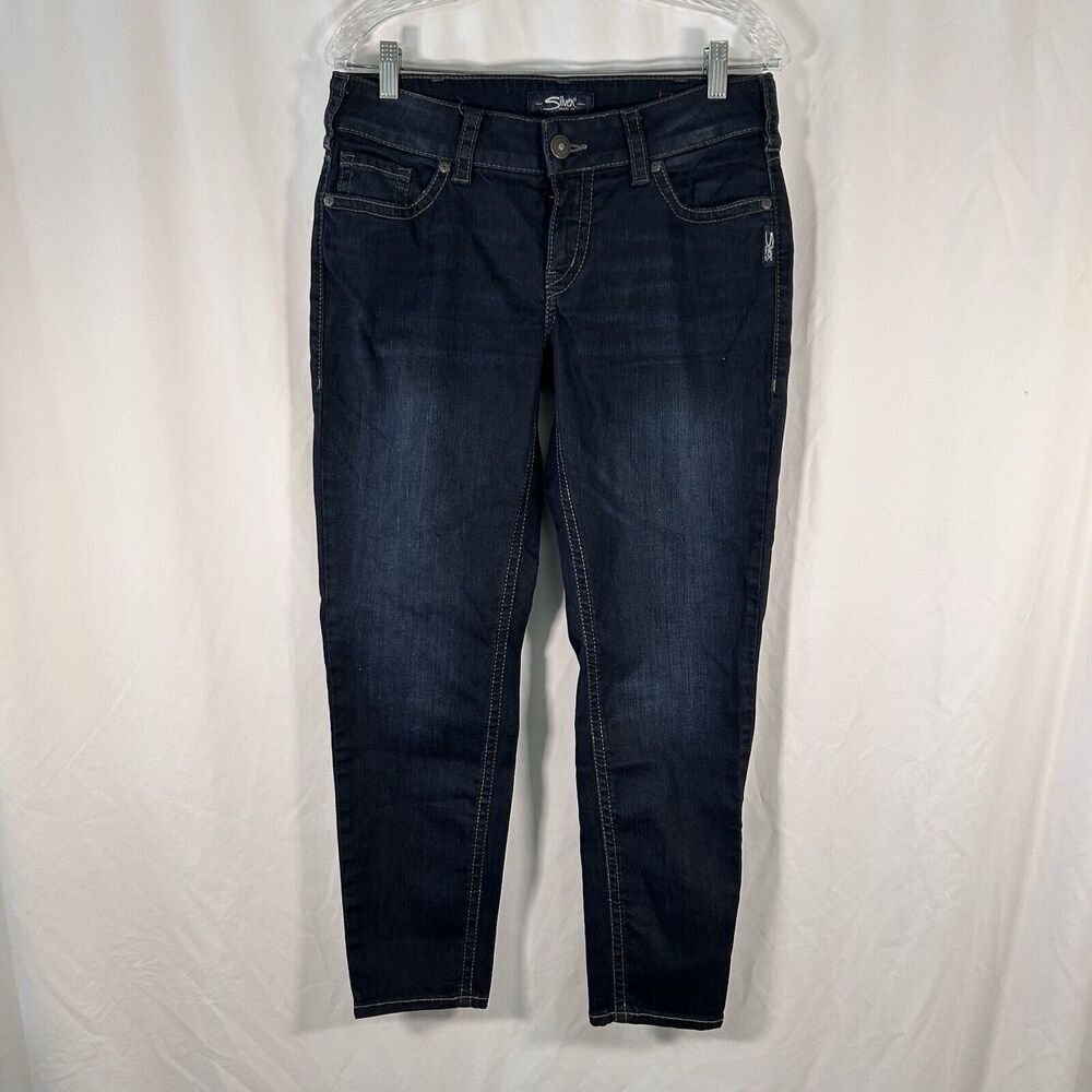 Silver Jeans Women's 31x26 Dark Wash Blue Denim Super Stretch Cotton Blend Mid R - Picture 1 of 11